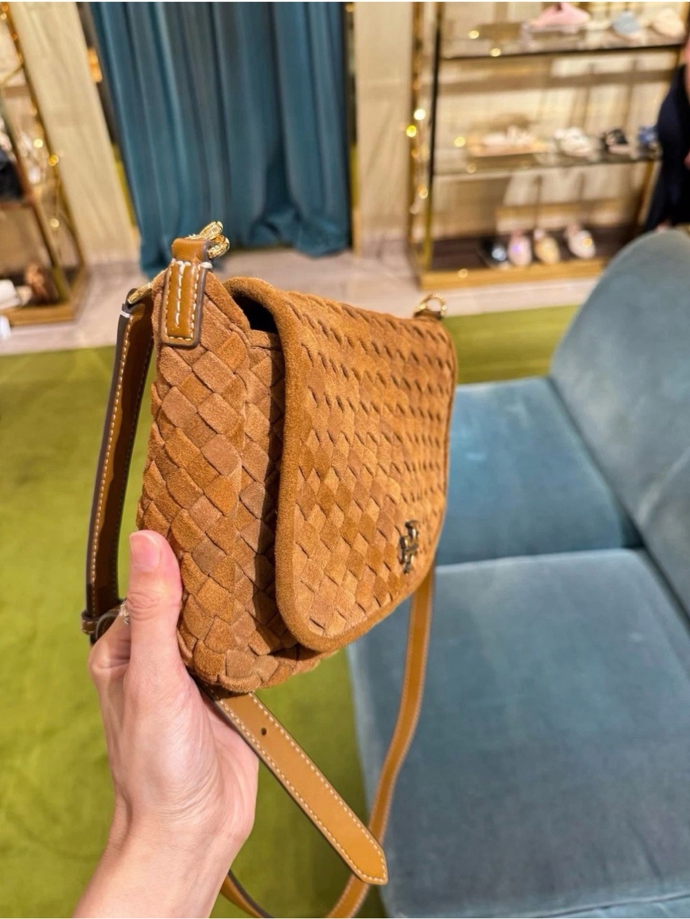 Tory Burch Thea Woven Suede Flap Crossbody in Chicroy Brown NWT - Picture 2 of 7